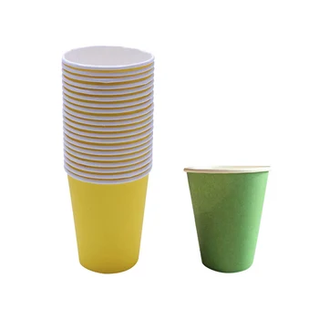 40 шт бумажных стаканчиков (9 унций) - Однотонная посуда для вечеринки по случаю дня рождения, 20 шт желтого и 20 шт зеленого цветов