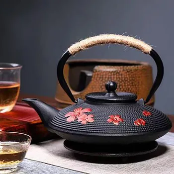 900 МЛ Чугунный Чайник Набор Японский Чайник Тетсубин Чайник Эмалированный Кунг-Фу Для Заварки Металлический С Ситечком Сетчатый Фильтр Изображение 2