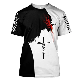 Горячая футболка God Religion Christ Jesus с 3D-принтом, мужская футболка в стиле харадзюку, хип-хоп, короткий рукав, уличная мода, топ, графические футболки Изображение 2