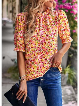 Женская футболка LiTi Top, блузка в повседневном стиле, летняя рубашка с цветочным рисунком 2023, женский праздник