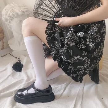 Женские носки JK, милые Черно-белые бархатные длинные носки в стиле Лолиты, однотонные гольфы до колена, модные Кавайные Сексуальные нейлоновые чулки для косплея Изображение 2
