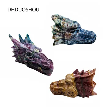 Индивидуальные резные скульптуры из черепов драконов из натурального хрусталя, украшения из головы дракона из океанской яшмы для коллекции Home Table Decor