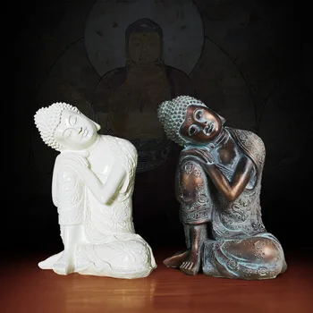Китайская статуя Дзен-Будды из белой смолы, Спящий Будда, поделки, декор для гостиной, Креативный персонаж, украшение, подарок