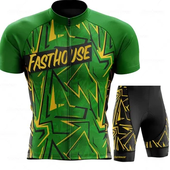 Командная Велосипедная Майка 2023 Комплект Зеленой Одежды FASTHOUSE С Коротким Рукавом Мужская Рубашка Для Шоссейного Велосипеда Костюм Нагрудник Шорты MTB Maillot Ropa