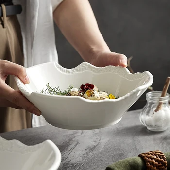 Креативность, Керамическая сковорода Quejiao для западной кухни, бытовая керамическая миска для лапши, высококачественная посуда, Японская наклонная фруктовая салатница Изображение 2