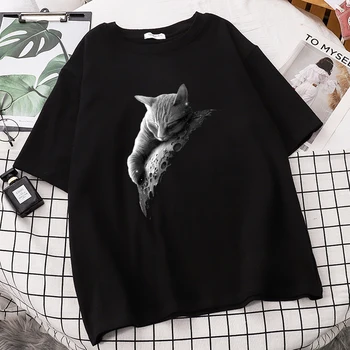 Мужская футболка с забавным принтом Melancholy Kitten, Креативные футболки высокого качества, Мягкие Тонкие футболки, уличная повседневная мужская футболка