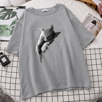 Мужская футболка с забавным принтом Melancholy Kitten, Креативные футболки высокого качества, Мягкие Тонкие футболки, уличная повседневная мужская футболка Изображение 2