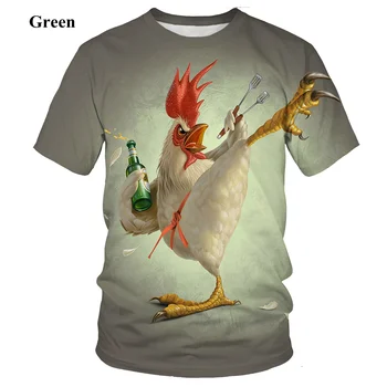 Новая мужская футболка с модным рисунком 2023 года с 3D-печатью, летняя футболка с курицей и коротким рукавом Изображение 2