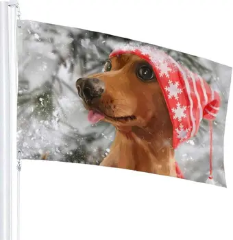 Рождественская Красная Собака-Такса, Зимний Флаг со Снежинками, Тематическая Приветственная вечеринка, выбор наружных украшений для дома и сада Изображение 2