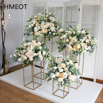 Роскошные центральные элементы свадебного стола в стиле ретро длиной 80 см, Цветок, роза, зелень, искусственный цветочный шар, геометрическая подставка для полки, реквизит для вечеринки