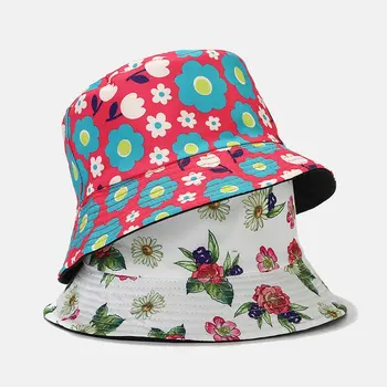 Хлопковая панама с мультяшным цветочным принтом Four Seasons, Рыбацкая шляпа, Солнцезащитная кепка для путешествий на открытом воздухе для девочек и женщин 146
