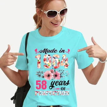 Цветочный Цветок Сделано В 1964 году 58 Лет совершенства Футболка Женская одежда Забавная графическая Футболка Femme Harajuku Рубашка Хип-хоп Футболка